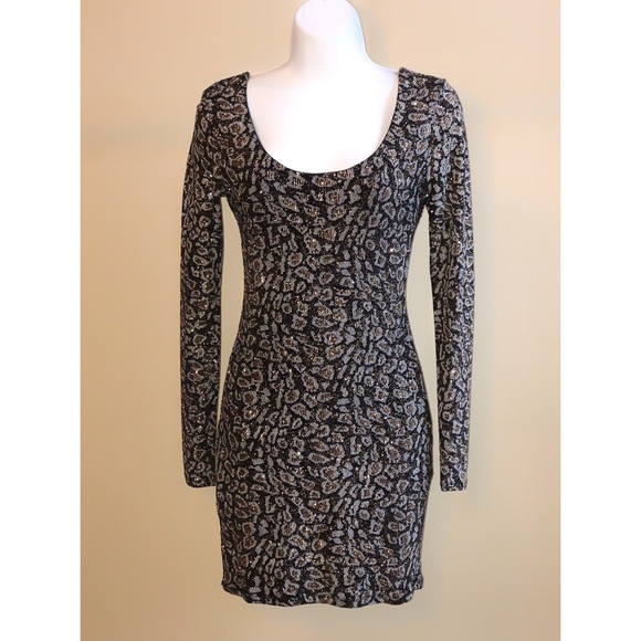 GUESS AISSA LEOPARD SPARKLE DRESS - Picture 1 of 6